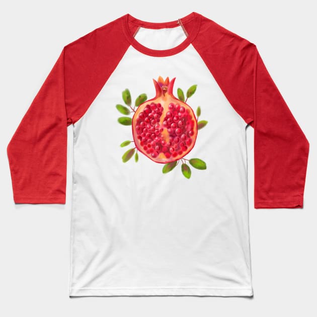 Pomegranate in pastel painting style Baseball T-Shirt by meridiem